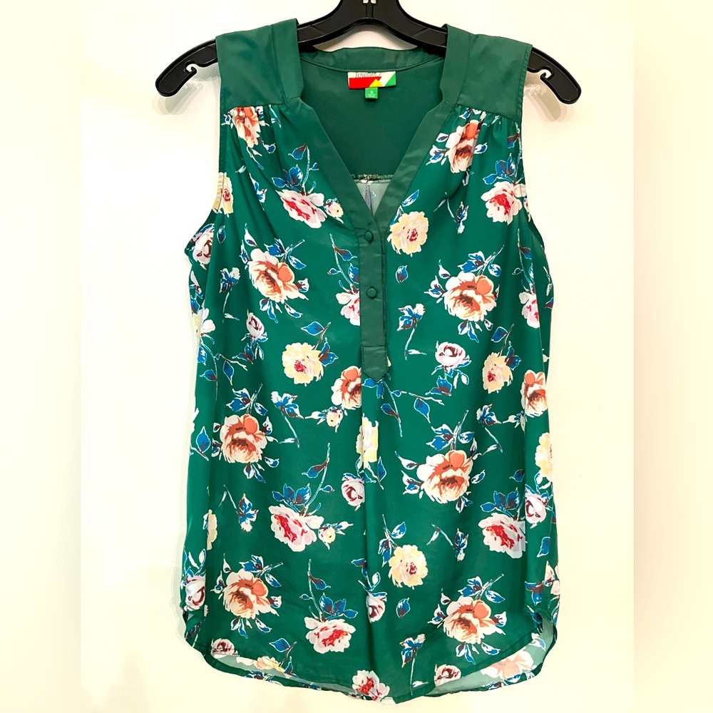 Fervour Green & Cream Floral Blouse Size S